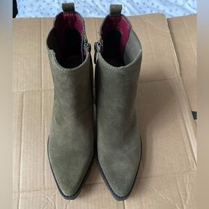 Franco Sarto Olive Suede Pointed Toe Ankle Boots